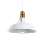 GloboStar® ANER 01072 Vintage Κρεμαστό Φωτιστικό Καμπάνα Μονόφωτο 1 x E27 IP20 Λευκό & Χρυσό Μέταλλο - Μ27.5 x Π27.5 x Υ19cm