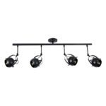 GloboStar® CANNES 01082 Μοντέρνο Φωτιστικό Οροφής Ράγα Πολύφωτο 4 x E27 IP20 Μαύρο Μέταλλο - Μ108 x Π12 x Υ48cm