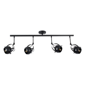 GloboStar® CANNES 01082 Μοντέρνο Φωτιστικό Οροφής Ράγα Πολύφωτο 4 x E27 IP20 Μαύρο Μέταλλο - Μ108 x Π12 x Υ48cm