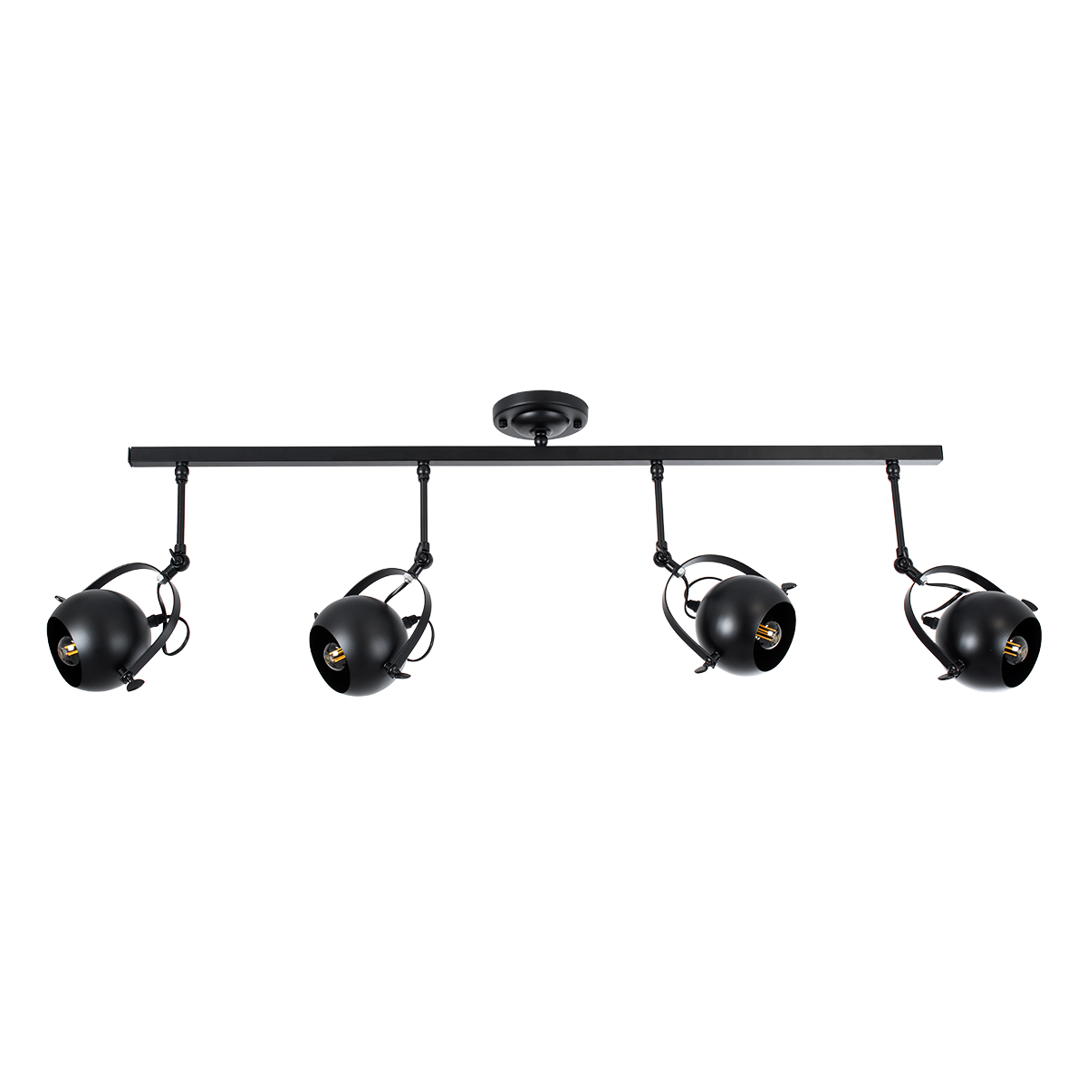 GloboStar® CANNES 01082 Μοντέρνο Φωτιστικό Οροφής Ράγα Πολύφωτο 4 x E27 IP20 Μαύρο Μέταλλο - Μ108 x Π12 x Υ48cm