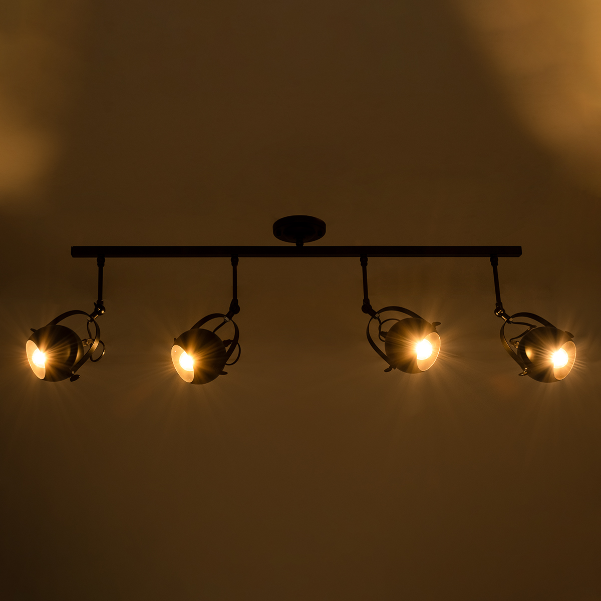 GloboStar® CANNES 01082 Μοντέρνο Φωτιστικό Οροφής Ράγα Πολύφωτο 4 x E27 IP20 Μαύρο Μέταλλο - Μ108 x Π12 x Υ48cm - Image 2