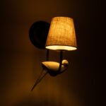 GloboStar® DOVE 01084 Vintage Επιτοίχιο Φωτιστικό Απλίκα Μονόφωτο 1 x E14 IP20 Μαύρο & Λευκό Μέταλλο με Μπεζ Ύφασμα - Μ30 x Π15 x Υ36cm - Image 2
