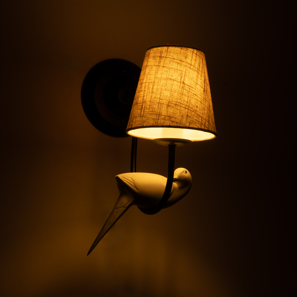 GloboStar® DOVE 01084 Vintage Επιτοίχιο Φωτιστικό Απλίκα Μονόφωτο 1 x E14 IP20 Μαύρο & Λευκό Μέταλλο με Μπεζ Ύφασμα - Μ30 x Π15 x Υ36cm - Image 2