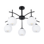 GloboStar® LUNA 01088 Μοντέρνο Φωτιστικό Οροφής Καμπάνα Πολύφωτο 5 x E27 IP20 Μαύρο Μέταλλο με Λευκό Γυαλί - Μ60 x Π60 x Υ43cm - Image 4