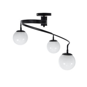 GloboStar® SELINA 01089 Μοντέρνο Φωτιστικό Οροφής Μπάλα Τρίφωτο 3 x E27 IP20 Μαύρο Μέταλλο με Λευκό Γυαλί - Μ60 x Π60 x Υ45cm