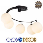 GloboStar® SELINA 01090 Μοντέρνο Φωτιστικό Οροφής Μπάλα Πολύφωτο 5 x E27 IP20 Μαύρο Μέταλλο με Λευκό Γυαλί - Μ63 x Π63 x Υ47cm - Image 2