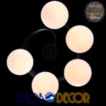 GloboStar® SELINA 01090 Μοντέρνο Φωτιστικό Οροφής Μπάλα Πολύφωτο 5 x E27 IP20 Μαύρο Μέταλλο με Λευκό Γυαλί - Μ63 x Π63 x Υ47cm - Image 6