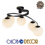 GloboStar® SELINA 01090 Μοντέρνο Φωτιστικό Οροφής Μπάλα Πολύφωτο 5 x E27 IP20 Μαύρο Μέταλλο με Λευκό Γυαλί - Μ63 x Π63 x Υ47cm - Image 4