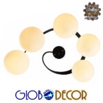 GloboStar® SELINA 01090 Μοντέρνο Φωτιστικό Οροφής Μπάλα Πολύφωτο 5 x E27 IP20 Μαύρο Μέταλλο με Λευκό Γυαλί - Μ63 x Π63 x Υ47cm - Image 5