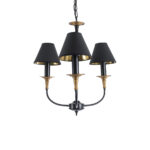 GloboStar® LIMI 01091 Vintage Κρεμαστό Φωτιστικό Καπέλο Τρίφωτο 3 x E14 IP20 Μαύρο & Χρυσό Μέταλλο με Μαύρο Ύφασμα - Μ55 x Π55 x Υ55cm