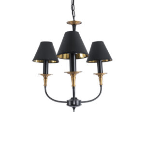 GloboStar® LIMI 01091 Vintage Κρεμαστό Φωτιστικό Καπέλο Τρίφωτο 3 x E14 IP20 Μαύρο & Χρυσό Μέταλλο με Μαύρο Ύφασμα - Μ55 x Π55 x Υ55cm