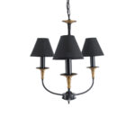 GloboStar® LIMI 01091 Vintage Κρεμαστό Φωτιστικό Καπέλο Τρίφωτο 3 x E14 IP20 Μαύρο & Χρυσό Μέταλλο με Μαύρο Ύφασμα - Μ55 x Π55 x Υ55cm - Image 4