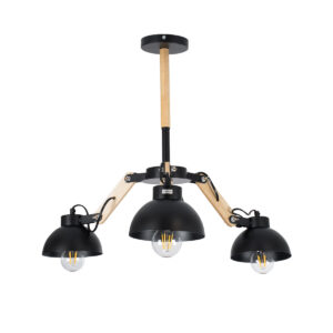 GloboStar® OLD SCHOOL 01093 Μοντέρνο Φωτιστικό Οροφής Καμπάνα Τρίφωτο 3 x E27 IP20 Μαύρο Μέταλλο με Μπεζ Ξύλο - Μ75 x Π75 x Υ35cm