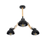 GloboStar® OLD SCHOOL 01093 Μοντέρνο Φωτιστικό Οροφής Καμπάνα Τρίφωτο 3 x E27 IP20 Μαύρο Μέταλλο με Μπεζ Ξύλο - Μ75 x Π75 x Υ35cm - Image 3