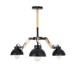 GloboStar® OLD SCHOOL 01093 Μοντέρνο Φωτιστικό Οροφής Καμπάνα Τρίφωτο 3 x E27 IP20 Μαύρο Μέταλλο με Μπεζ Ξύλο - Μ75 x Π75 x Υ35cm - Image 4
