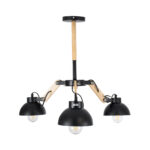 GloboStar® OLD SCHOOL 01093 Μοντέρνο Φωτιστικό Οροφής Καμπάνα Τρίφωτο 3 x E27 IP20 Μαύρο Μέταλλο με Μπεζ Ξύλο - Μ75 x Π75 x Υ35cm - Image 5