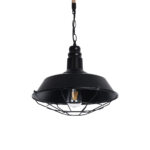 GloboStar® CRANE 01109 Vintage Κρεμαστό Φωτιστικό Καμπάνα Μονόφωτο 1 x E27 IP20 Μαύρο Μέταλλο με Μπεζ Σχοινί - Μ36 x Π36 x Υ30cm