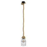 GloboStar® LAICO 01129 Vintage Κρεμαστό Φωτιστικό Πλέγμα Μονόφωτο 1 x E27 IP20 Μπρούτζινο Μέταλλο με Μπεζ Σχοινί - Μ12 x Π12 x Υ100cm - Image 2