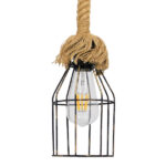 GloboStar® LAICO 01129 Vintage Κρεμαστό Φωτιστικό Πλέγμα Μονόφωτο 1 x E27 IP20 Μπρούτζινο Μέταλλο με Μπεζ Σχοινί - Μ12 x Π12 x Υ100cm - Image 3