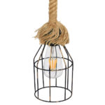 GloboStar® LAICO 01129 Vintage Κρεμαστό Φωτιστικό Πλέγμα Μονόφωτο 1 x E27 IP20 Μπρούτζινο Μέταλλο με Μπεζ Σχοινί - Μ12 x Π12 x Υ100cm - Image 4