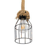 GloboStar® LAICO 01129 Vintage Κρεμαστό Φωτιστικό Πλέγμα Μονόφωτο 1 x E27 IP20 Μπρούτζινο Μέταλλο με Μπεζ Σχοινί - Μ12 x Π12 x Υ100cm - Image 5