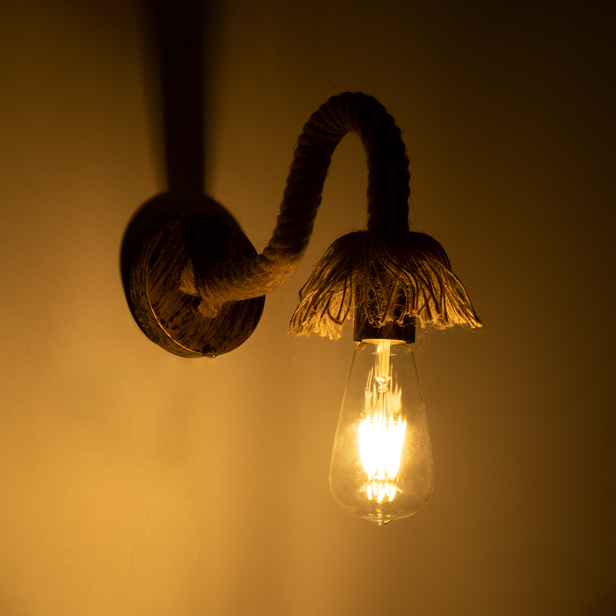 GloboStar® FLEDI 01134 Vintage Επιτοίχιο Φωτιστικό Απλίκα Μονόφωτο 1 x E27 IP20 Χάλκινο Μέταλλο με Μπεζ Σχοινί - Μ10 x Π25 x Υ15cm - Image 2