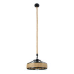 GloboStar® SAHARA 01146 Vintage Κρεμαστό Φωτιστικό Καμπάνα Μονόφωτο 1 x E27 IP20 Μαύρο Μέταλλο με Μπεζ Σχοινί - Μ31 x Π31 x Υ14cm - Image 3