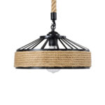 GloboStar® SAHARA 01146 Vintage Κρεμαστό Φωτιστικό Καμπάνα Μονόφωτο 1 x E27 IP20 Μαύρο Μέταλλο με Μπεζ Σχοινί - Μ31 x Π31 x Υ14cm - Image 4