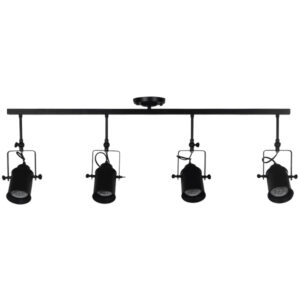 GloboStar® HOLLYWOOD 01156 Vintage Φωτιστικό Οροφής Ράγα Πολύφωτο 4 x E27 IP20 Μαύρο Μέταλλο - Μ13 x Π110 x Υ38cm