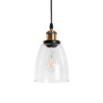 GloboStar® WICKHAM 01168 Vintage Κρεμαστό Φωτιστικό Καμπάνα Μονόφωτο 1 x E27 IP20 Διάφανο Γυαλί με Μαύρο & Χρυσό Μέταλλο - Μ14 x Π14 x Y23cm