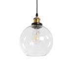 GloboStar® WICKHAM 01170 Vintage Κρεμαστό Φωτιστικό Μπάλα Μονόφωτο 1 x E27 IP20 Διάφανο Γυαλί με Μαύρο & Χρυσό Μέταλλο - Μ20 x Π20 x Y25cm