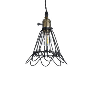 GloboStar® FLOWER IRON RUST 01181 Vintage Κρεμαστό Φωτιστικό Πλέγμα Μονόφωτο 1 x E27 IP20 Μαύρο Μέταλλο - Μ10 x Π10 x Υ20cm