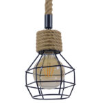 GloboStar® HELLET 01182 Vintage Κρεμαστό Φωτιστικό Πλέγμα Μονόφωτο 1 x E27 IP20 Μαύρο Μέταλλο με Μπεζ Σχοινί - Μ16 x Π16 x Υ25cm - Image 3