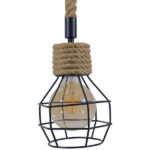 GloboStar® HELLET 01182 Vintage Κρεμαστό Φωτιστικό Πλέγμα Μονόφωτο 1 x E27 IP20 Μαύρο Μέταλλο με Μπεζ Σχοινί - Μ16 x Π16 x Υ25cm - Image 4