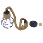 GloboStar® HELLET 01182 Vintage Κρεμαστό Φωτιστικό Πλέγμα Μονόφωτο 1 x E27 IP20 Μαύρο Μέταλλο με Μπεζ Σχοινί - Μ16 x Π16 x Υ25cm - Image 8