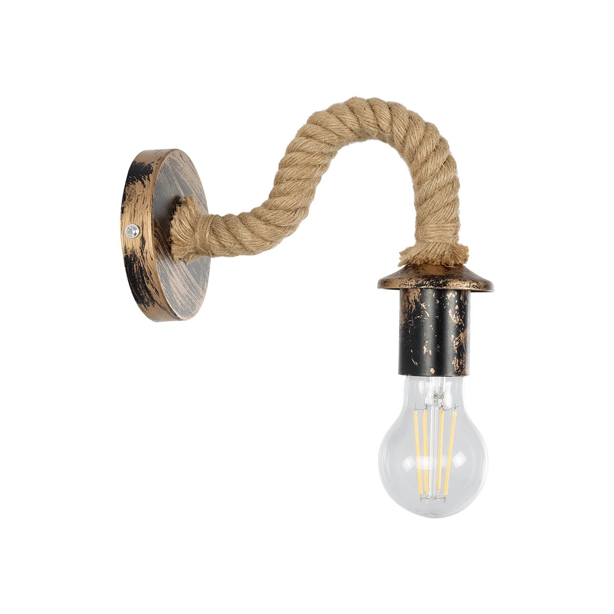 GloboStar® DAKER 01184 Vintage Επιτοίχιο Φωτιστικό Απλίκα Μονόφωτο 1 x E27 IP20 Χάλκινο Μέταλλο Με Μπεζ Σχοινί - Μ21 x Π12 x Υ16cm - Image 3