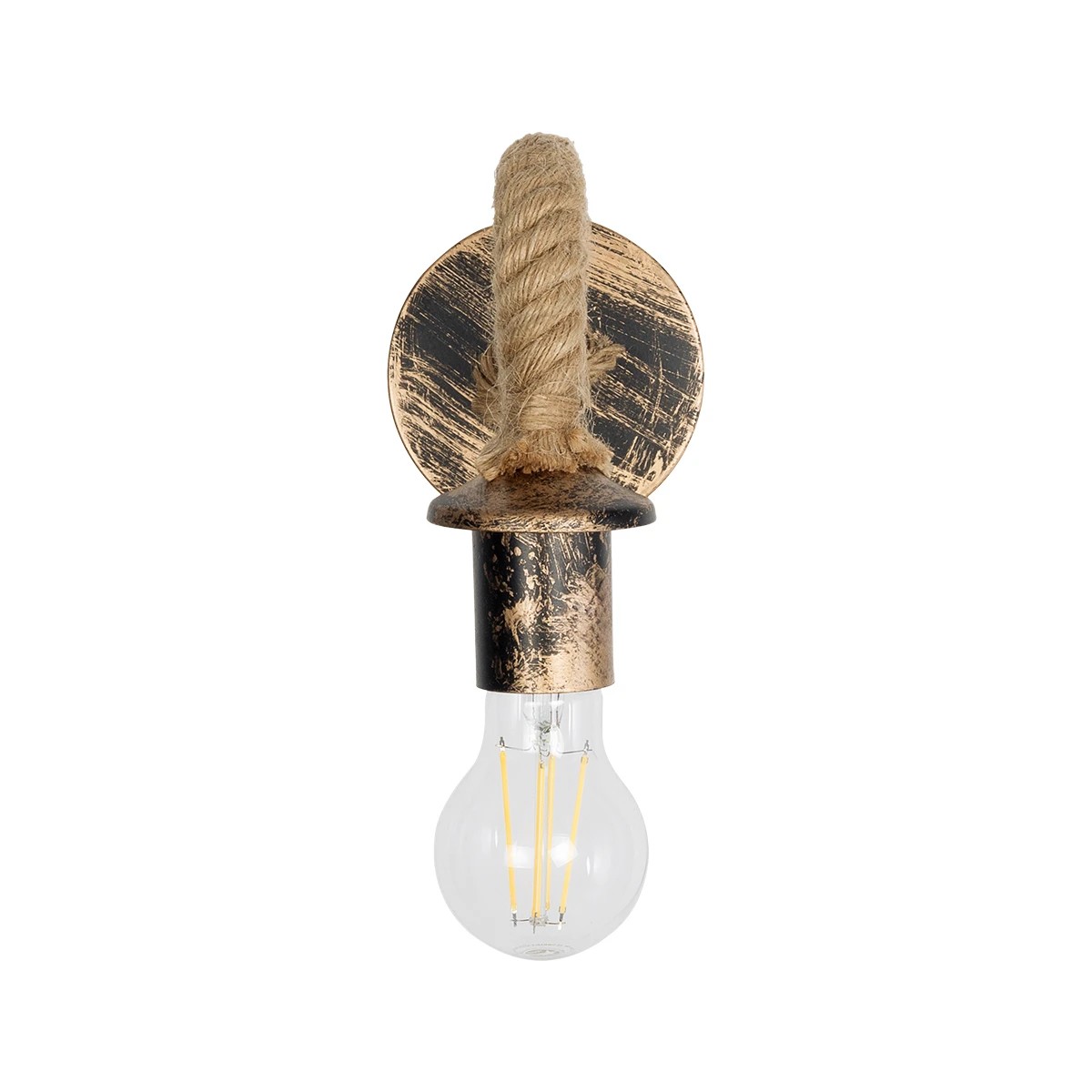 GloboStar® DAKER 01184 Vintage Επιτοίχιο Φωτιστικό Απλίκα Μονόφωτο 1 x E27 IP20 Χάλκινο Μέταλλο Με Μπεζ Σχοινί - Μ21 x Π12 x Υ16cm - Image 4