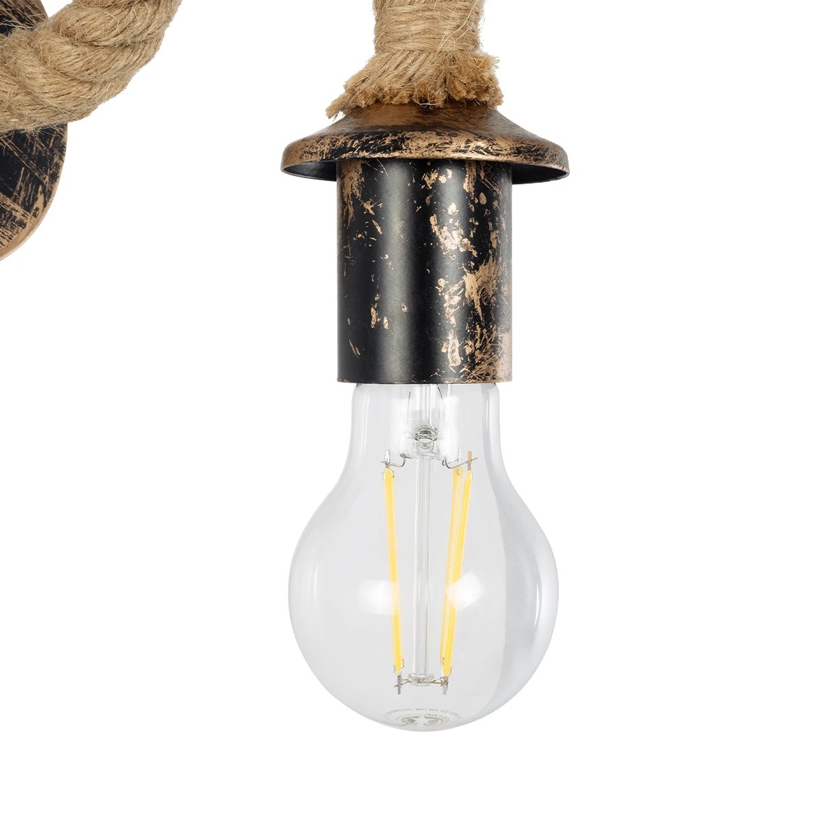 GloboStar® DAKER 01184 Vintage Επιτοίχιο Φωτιστικό Απλίκα Μονόφωτο 1 x E27 IP20 Χάλκινο Μέταλλο Με Μπεζ Σχοινί - Μ21 x Π12 x Υ16cm - Image 7