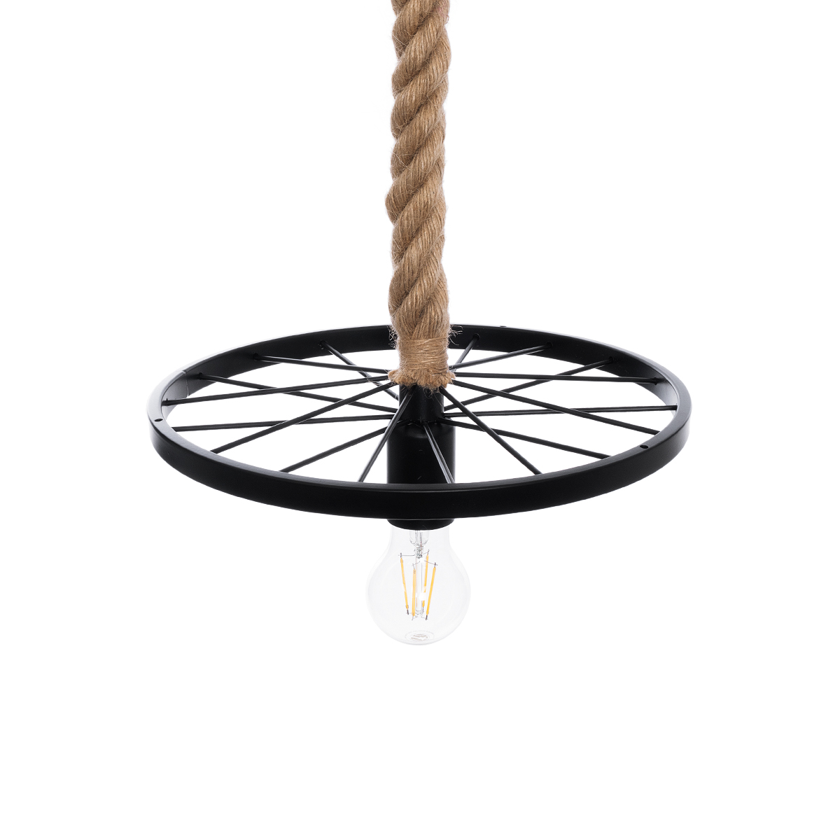 GloboStar® VELO 01185 Vintage Κρεμαστό Φωτιστικό Ανάρτηση Μονόφωτο 1 x E27 IP20 Μαύρο Μέταλλο με Μπεζ Σχοινί - Μ30 x Π30 x Υ12cm - Image 5