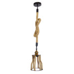 GloboStar® LANTERN 01186 Vintage Κρεμαστό Φωτιστικό Ανάρτηση Μονόφωτο 1 x E27 IP20 Μαύρο & Χρυσό Μέταλλο με Μπεζ Σχοινί - Μ15 x Π15 x Υ24cm - Image 2