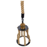 GloboStar® LANTERN 01186 Vintage Κρεμαστό Φωτιστικό Ανάρτηση Μονόφωτο 1 x E27 IP20 Μαύρο & Χρυσό Μέταλλο με Μπεζ Σχοινί - Μ15 x Π15 x Υ24cm - Image 6