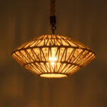GloboStar® NATHLEN 01187 Vintage Κρεμαστό Φωτιστικό Πλέγμα Μονόφωτο 1 x E27 IP20 Μαύρο Μέταλλο με Μπεζ Σχοινί - Μ40 x Π40 x Υ20cm - Image 2
