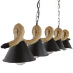 GloboStar® TYMEN 01190 Vintage Κρεμαστό Φωτιστικό Καμπάνα Πολύφωτο 5 x E27 IP20 Μαύρο Μέταλλο με Μπεζ Σχοινί - Μ150 x Π22 x Υ23cm - Image 3