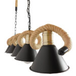 GloboStar® TYMEN 01190 Vintage Κρεμαστό Φωτιστικό Καμπάνα Πολύφωτο 5 x E27 IP20 Μαύρο Μέταλλο με Μπεζ Σχοινί - Μ150 x Π22 x Υ23cm - Image 4