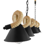 GloboStar® TYMEN 01190 Vintage Κρεμαστό Φωτιστικό Καμπάνα Πολύφωτο 5 x E27 IP20 Μαύρο Μέταλλο με Μπεζ Σχοινί - Μ150 x Π22 x Υ23cm - Image 5