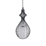 GloboStar® REA 01197 Μοντέρνο Κρεμαστό Φωτιστικό Πλέγμα Μονόφωτο 1 x E27 IP20 Μαύρο Μέταλλο με Λευκό Ύφασμα - Μ21 x Π21 x Υ40cm - Image 5