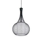GloboStar® REA 01198 Μοντέρνο Κρεμαστό Φωτιστικό Πλέγμα Μονόφωτο 1 x E27 IP20 Μαύρο Μέταλλο με Λευκό Ύφασμα - Μ30 x Π30 x Υ50cm