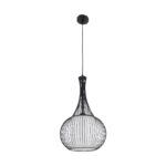 GloboStar® REA 01198 Μοντέρνο Κρεμαστό Φωτιστικό Πλέγμα Μονόφωτο 1 x E27 IP20 Μαύρο Μέταλλο με Λευκό Ύφασμα - Μ30 x Π30 x Υ50cm - Image 2