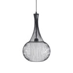 GloboStar® REA 01198 Μοντέρνο Κρεμαστό Φωτιστικό Πλέγμα Μονόφωτο 1 x E27 IP20 Μαύρο Μέταλλο με Λευκό Ύφασμα - Μ30 x Π30 x Υ50cm - Image 3