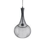 GloboStar® REA 01198 Μοντέρνο Κρεμαστό Φωτιστικό Πλέγμα Μονόφωτο 1 x E27 IP20 Μαύρο Μέταλλο με Λευκό Ύφασμα - Μ30 x Π30 x Υ50cm - Image 4
